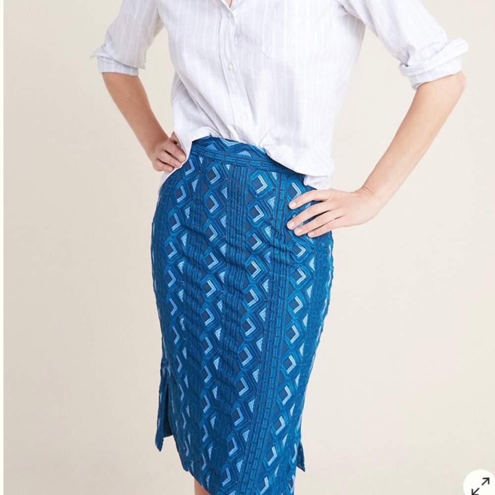 Anthropologie Embroidered Pencil Skirt